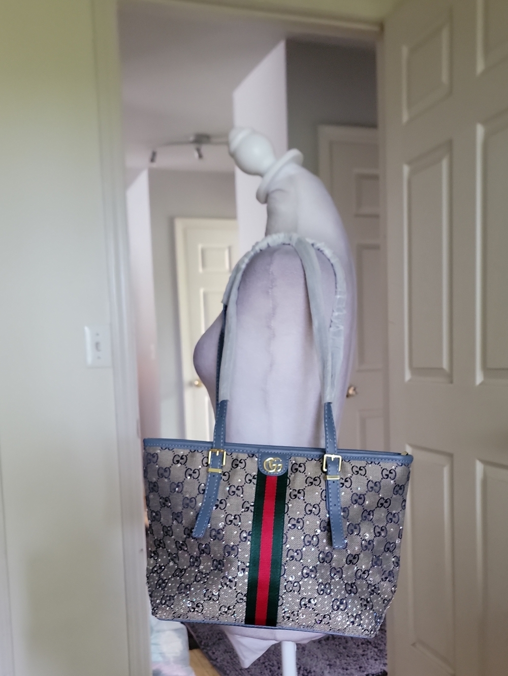 Inspired Blue Supreme Canvas Tote with Signature Web Stripe
